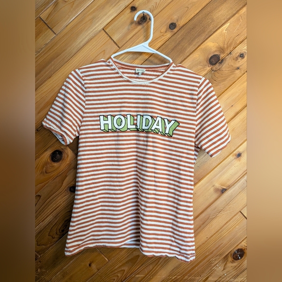 KULE Modern Holiday Tee - Red and White Stripes Size XS - Picture 2 of 6